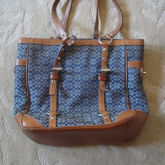 Coach Handbags - COACH B0849-F11526 Tote Purse Blue Canvas VG Cond.